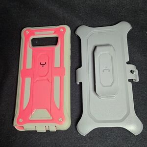 Heavy-Duty Dual-Layer Phone Case with Holster Belt Clip - Pink & Gray